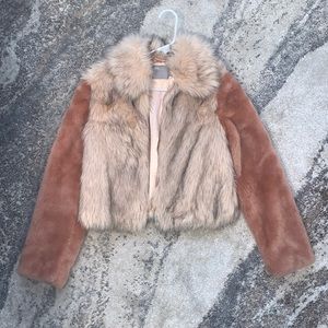ASOS SIZE 2 PINK COLOR BLOCK FAUX FUR JACKET. NEW